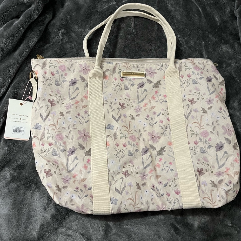 Poppy & Peonies Cream and Pink Floral Tote